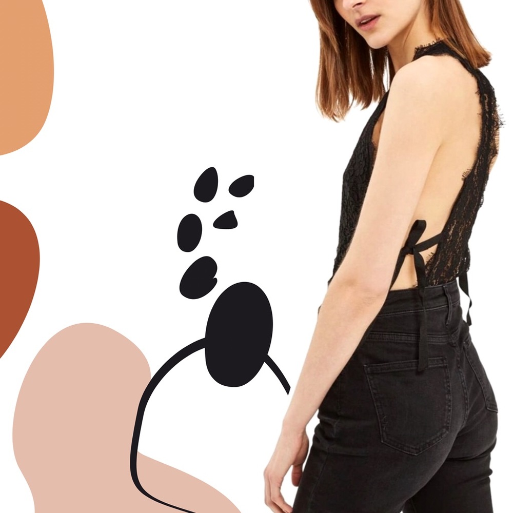 Topshop | Black Tie Lace Plunge Bodysuit